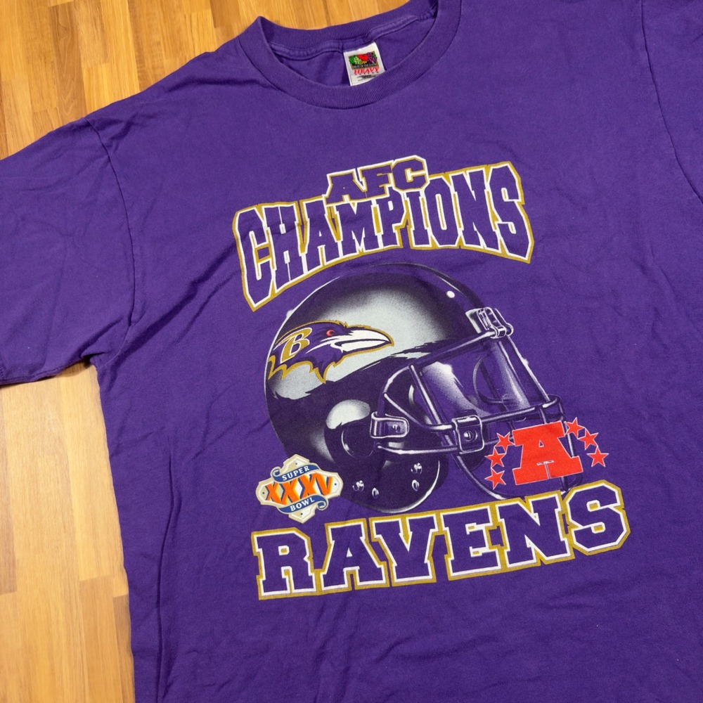 Vintage Fruit of the Loom Baltimore Ravens Super Bowl XXXV Purple Shirt XL